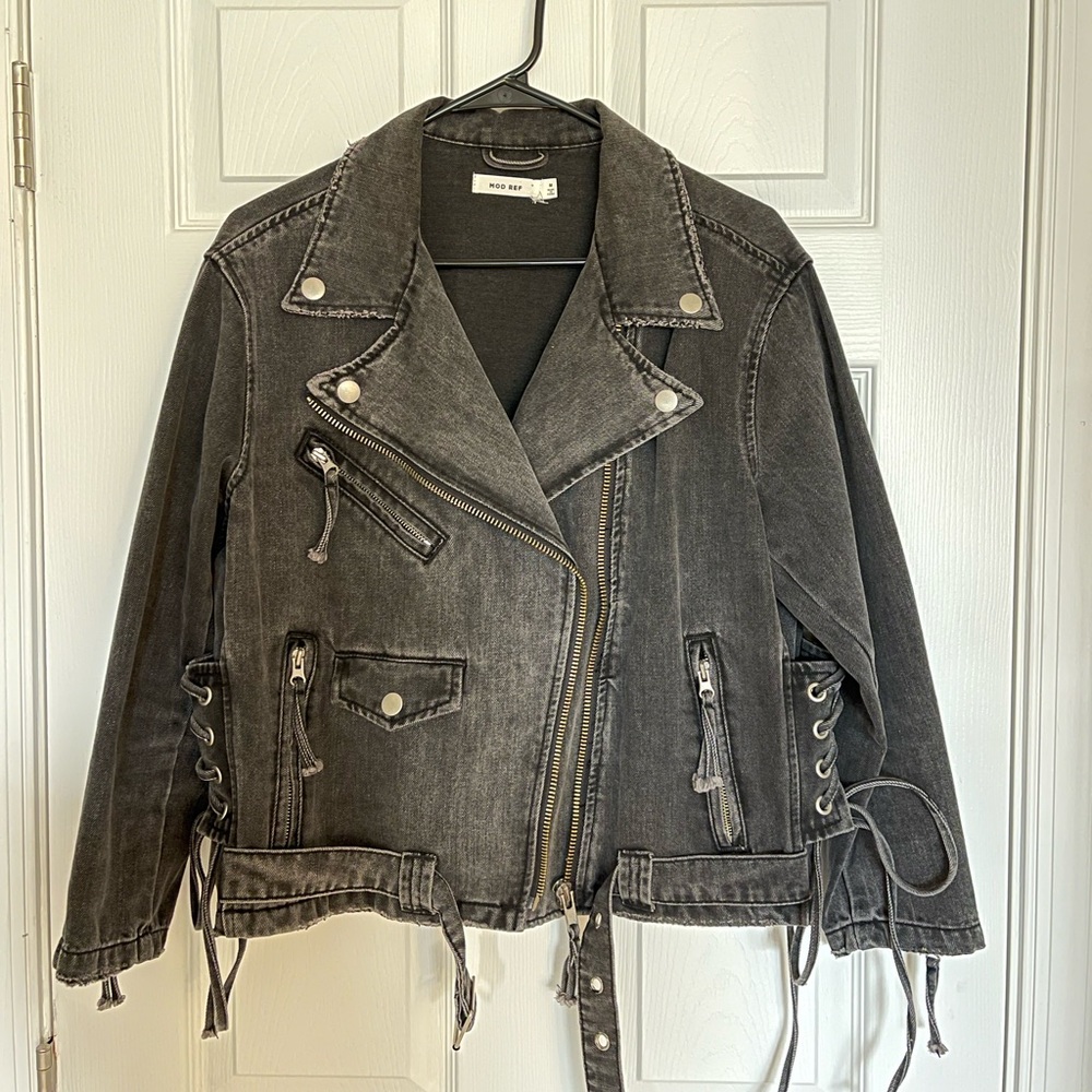 12th Tribe washed black denim moto jacket
